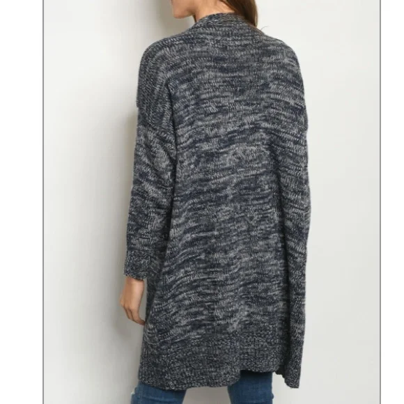 Navy Long Open Front Cardigan Sweater - Picture 11 of 11